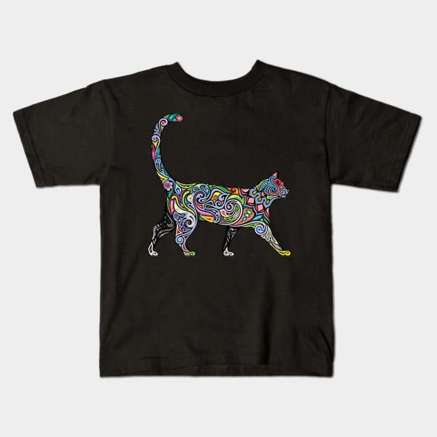 Trippy Cat Kids T-Shirt by kasmarkdsg